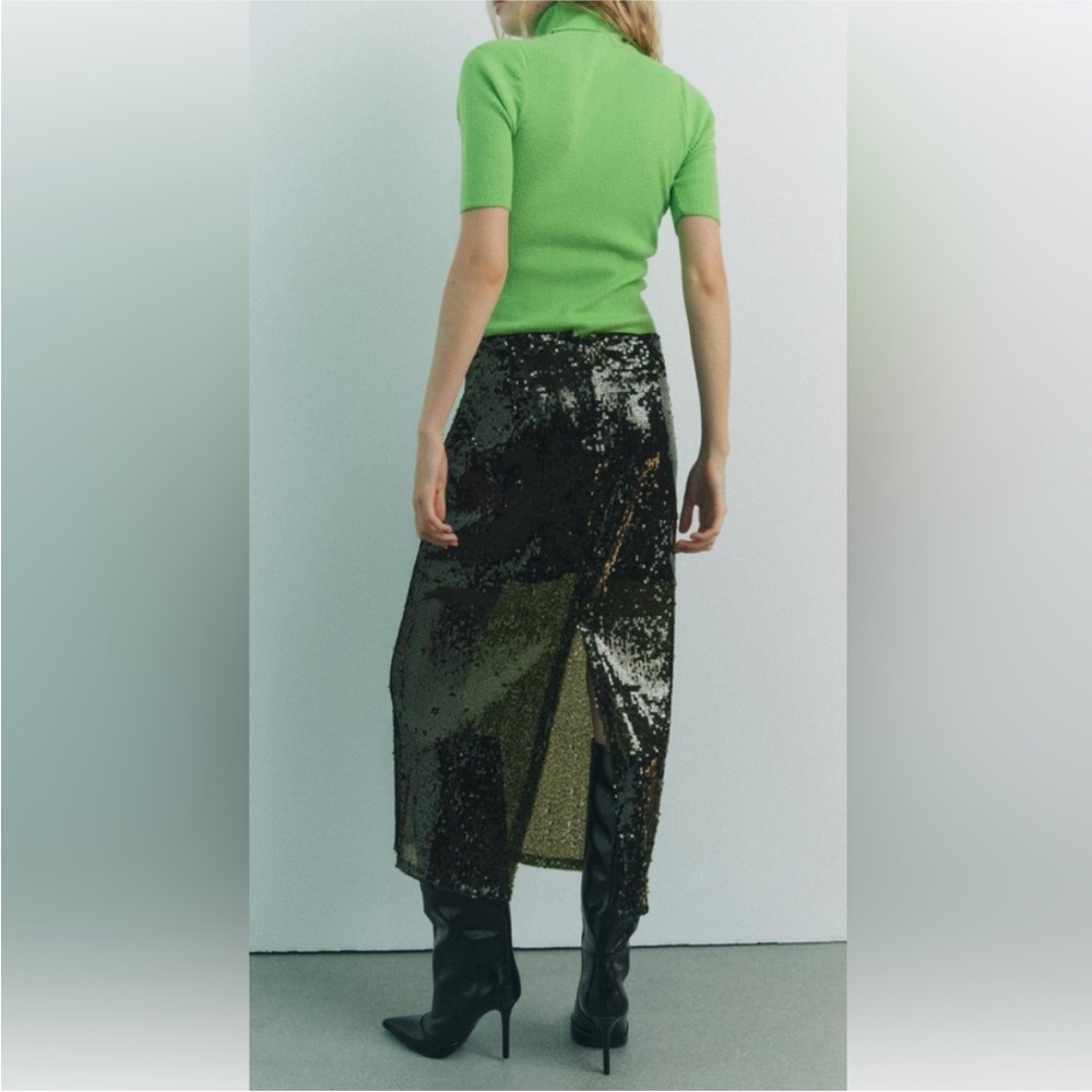 ZARA GREEN SEQUIN MIDI SKIRT 2157/248/500 015/216 - Picture 14 of 16